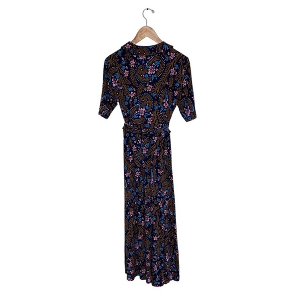 Boden Dress Size 2 US Navy Blue Pink Jersey Wrap Floral Midi Sleeves “Lavinia” - Picture 8 of 11